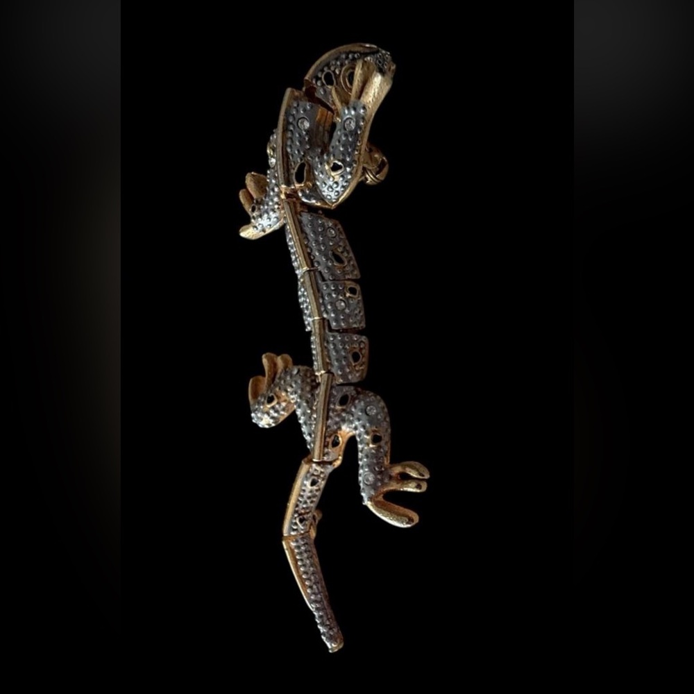 Vintage Articulated 4" Gold-Tone Lizard / Gecko Brooch Pin - Picture 5 of 8